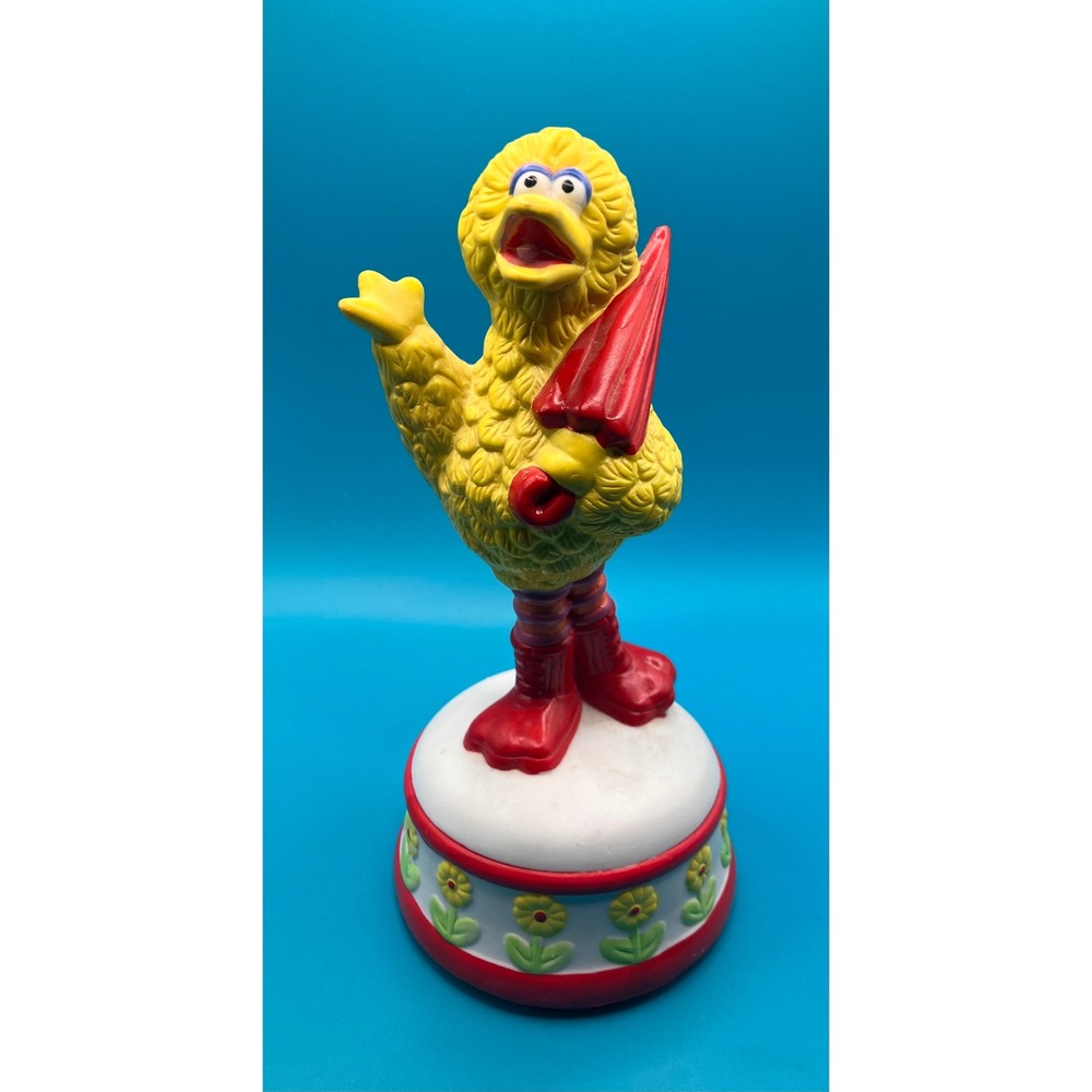 Sesame Street Big Bird Musical Figurine Kids 8in Yellow Vintage Umbrella Boots
